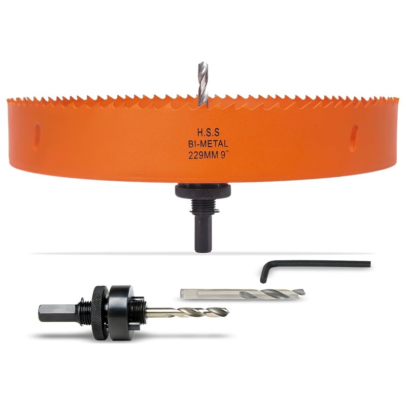 VIKITON 9 Inch Hole Saw with Arbor for Metal Wood Plastic, 9 in Bi-Metal Hole Cutter for Different Project with Smooth and Flat Drilling Edge, Fast Chip Removal, Lighter and Portable - Image 1